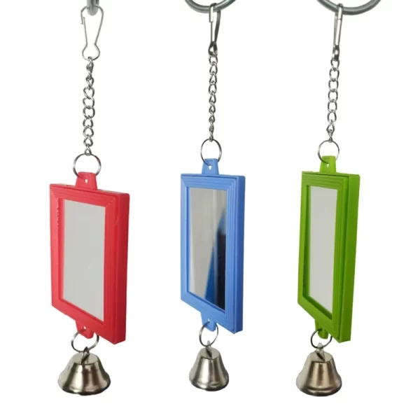 Bird Mirrors with Metal Bells Cockatiel Parakeets Mirror for Cage Bird Toy Swing Cage Accessories for Parrots Conure