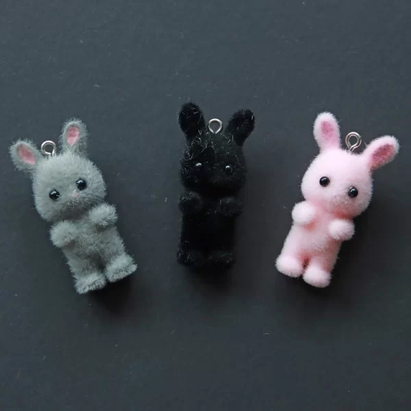 30pcs 3D Cartoon Rabbits Charms Flocking Animal Pendants For Making Bracelet Necklace Keychain Handmade Accessories Supplies - Image 13