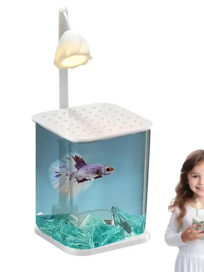 Landscaped Glass Fish Tank Glass Small Landscaped Fishbowl Aquarium Tank With Night Light And Green Crystal For Fish Shrimp