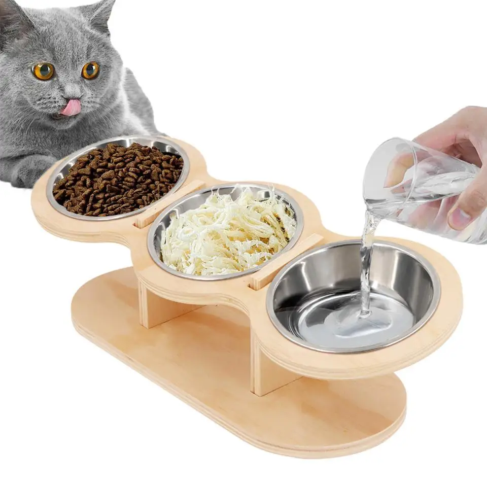 Elevated Cat Dog Bowls 15 degrees Tilted Raised Cat Food Water Bowls Pet Bowls for Cats & Small Dog Wooden Dog Bowl Pet Supplies - Image 9