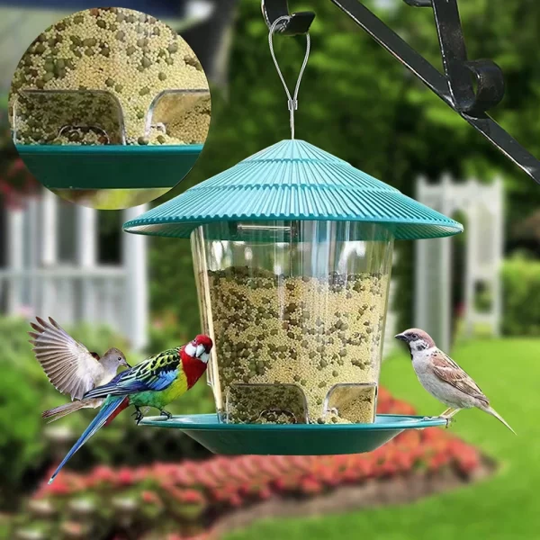 Bird Feeder Automatic Hanging Outdoor Garden Gazebo Wild Bird Feeding Container With Hang Rope House Decor Pet Supplies - Image 11