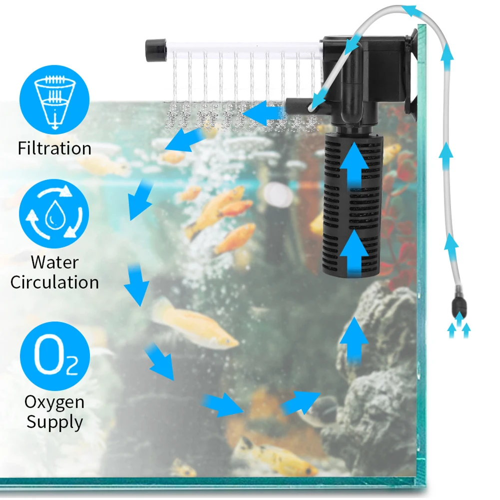 3 in 1 Silent Aeration Water Purifier Internal Pump Submersible Aquarium Filter Oxygen Submersible Water Purifier Accessories - Image 4