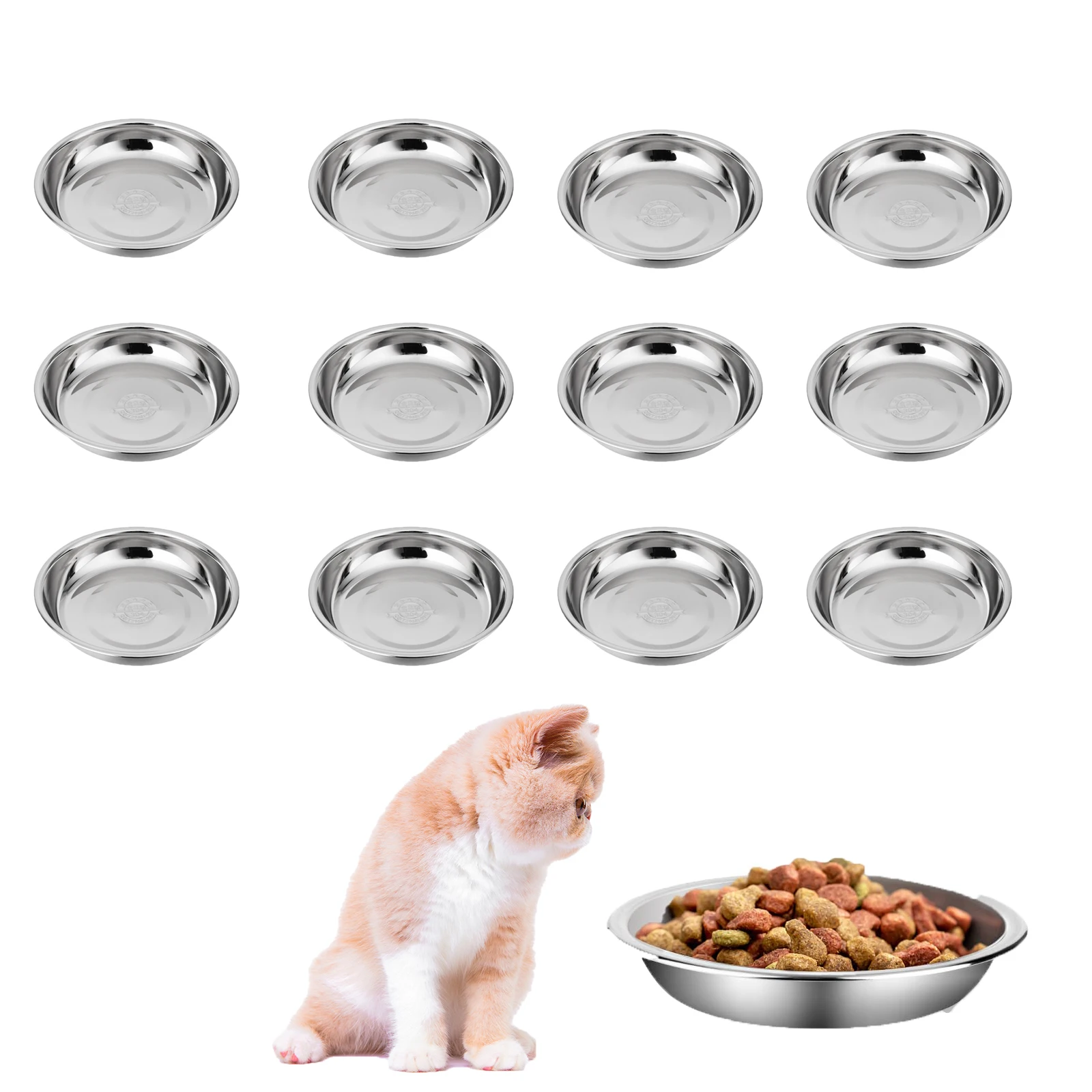 12 /6 PCS Cat Bowls Whisker Friendly, Shallow Wide Flat Cat Food Bowls Stainless Steel,Metal Cat Dishes Whisker Fatigue Relief - Image 7