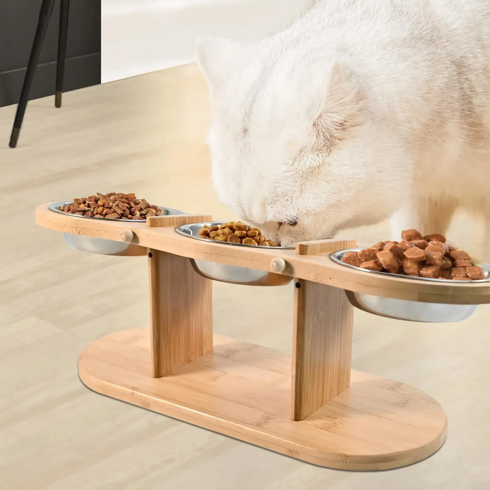 Elevated Cat Dog Bowls 15 degrees Tilted Raised Cat Food Water Bowls Pet Bowls for Cats & Small Dog Wooden Dog Bowl Pet Supplies