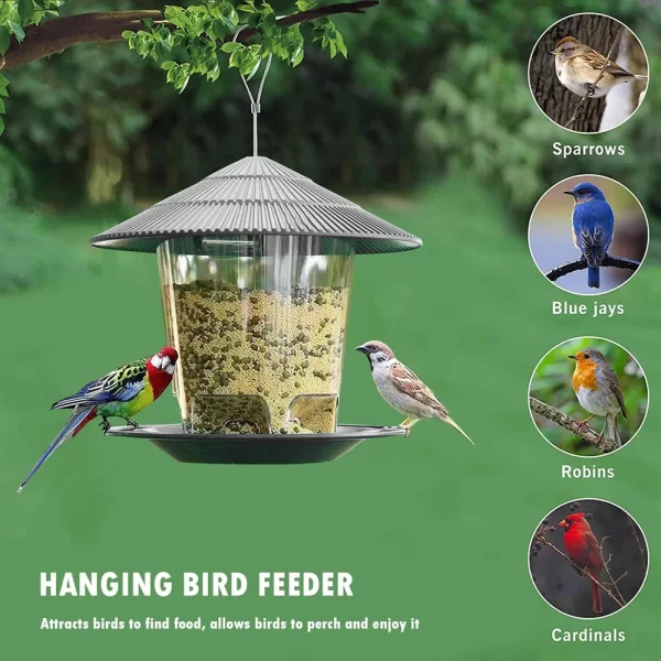 Bird Feeder Automatic Hanging Outdoor Garden Gazebo Wild Bird Feeding Container With Hang Rope House Decor Pet Supplies - Image 5