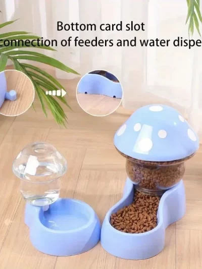 Cat Pet Automatic Feeder Water Dispenser Cute Mushroom Large Capacity Food Container Anti Spill Pet Bowl Water Storage supplies