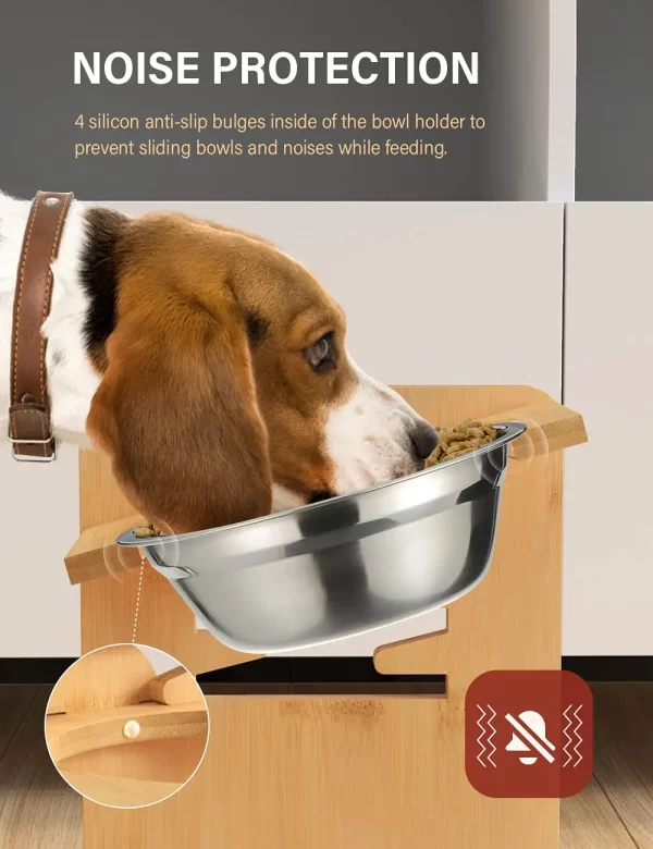 Bamboo Elevated Dog Bowls with Stand Adjustable Raised Puppy Cat Food Water Bowls Holder Feeder for Small Medium Pets - Image 2