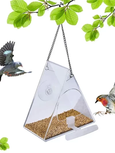 Bird Feeder Acrylic Transparent Window Viewing Bird Feeders Tray Birdhouse Travel Portable Hanging Outdoor and Indoor Feeder