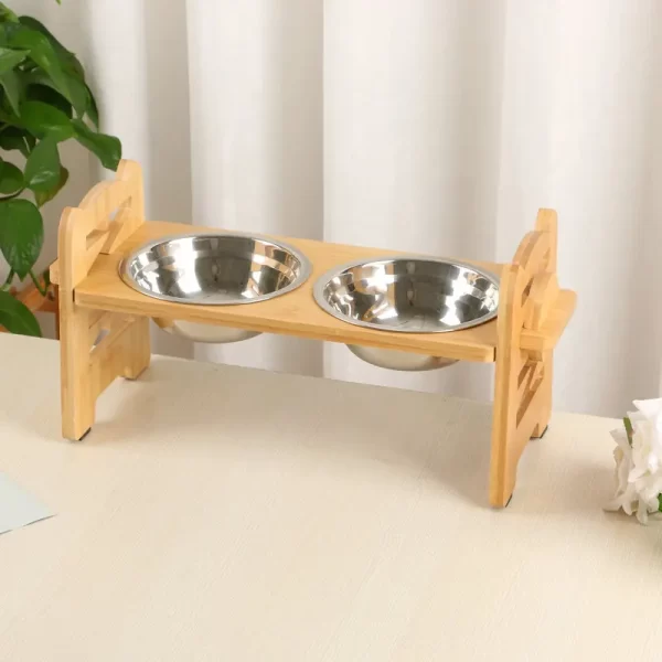 Bamboo Elevated Dog Bowls with Stand Adjustable Raised Puppy Cat Food Water Bowls Holder Feeder for Small Medium Pets - Image 7