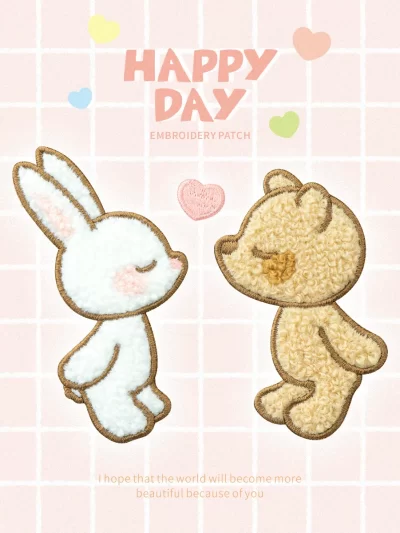 1 Piece Embroidered Furry Rabbit Bear Appliques Accessories DIY Sticker Craft Patches for Xmas Clothes T-Shirt Bag Shoes