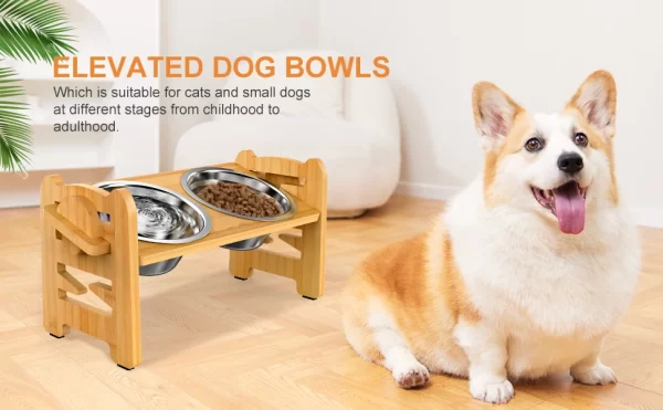 Bamboo Elevated Dog Bowls with Stand Adjustable Raised Puppy Cat Food Water Bowls Holder Feeder for Small Medium Pets - Image 16
