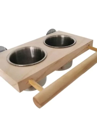 Bird Feeding Cups Hanging Parrot Feeder Water Bowls with Platform & Perch