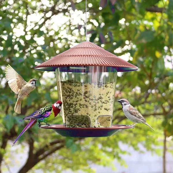 Bird Feeder Automatic Hanging Outdoor Garden Gazebo Wild Bird Feeding Container With Hang Rope House Decor Pet Supplies - Image 3