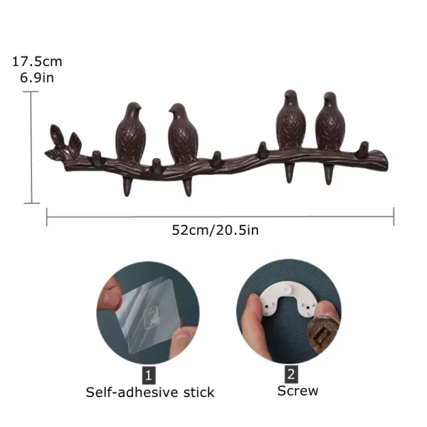 Birds On Tree Branch Decor Wall Mounted Coat Rack with Hooks for Coats Hats Keys Towels Bracket Art Hanger Backdoor Decorative - Image 18