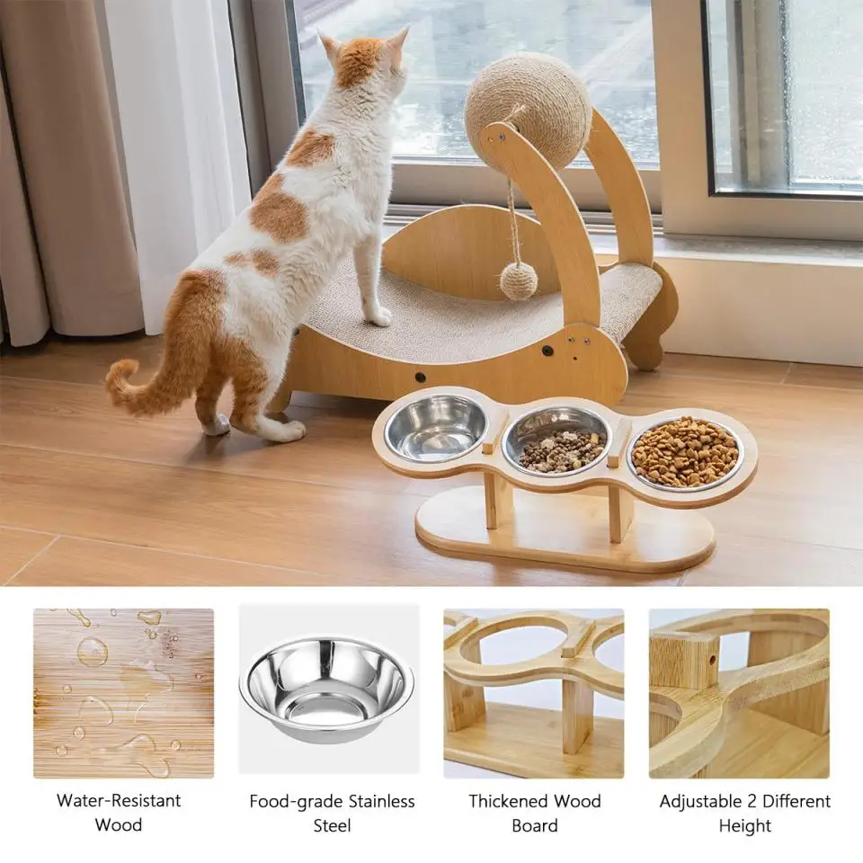 Elevated Cat Dog Bowls 15 degrees Tilted Raised Cat Food Water Bowls Pet Bowls for Cats & Small Dog Wooden Dog Bowl Pet Supplies - Image 13
