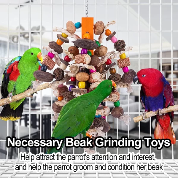 Large Parrot Chewing Toys Wooden Bird Cage Toy Natural Nuts Corn Parrot Toy for African Grey Macaws Cockatoos Other Large Birds - Image 5