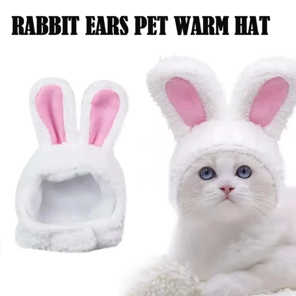 Funny Cat Headgear Cute Rabbit Ears Cap Warm Plush Ears Cat Accessories Hat PhotoProp Pet Bunny Cosplay Headdress Pet I8A8 - Image 2