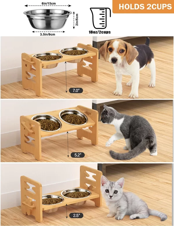 Bamboo Elevated Dog Bowls with Stand Adjustable Raised Puppy Cat Food Water Bowls Holder Feeder for Small Medium Pets - Image 9