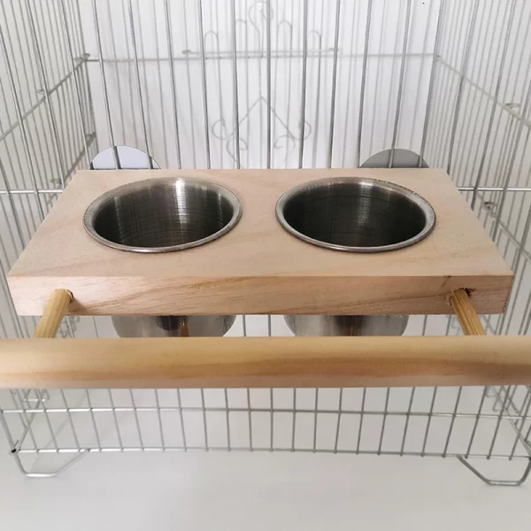 Bird Feeder Stainless Steel Pet Parrot Feeding Bowl with Wooden Stand Feeding Watering Supplies for Birds Double Bowl - Image 7