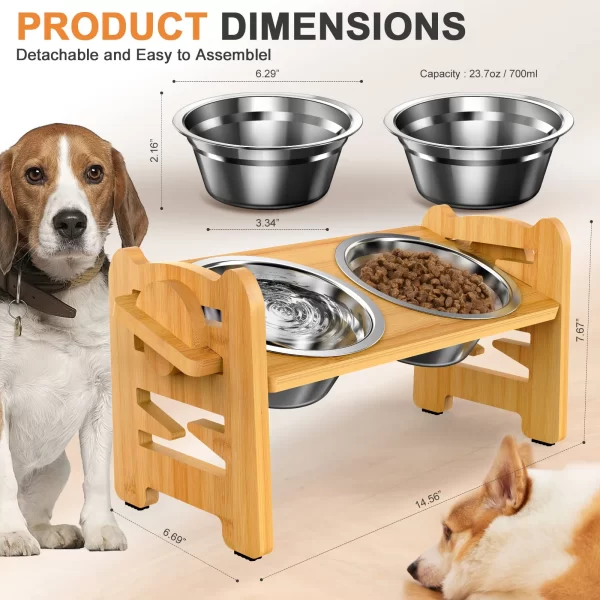 Bamboo Elevated Dog Bowls with Stand Adjustable Raised Puppy Cat Food Water Bowls Holder Feeder for Small Medium Pets - Image 5