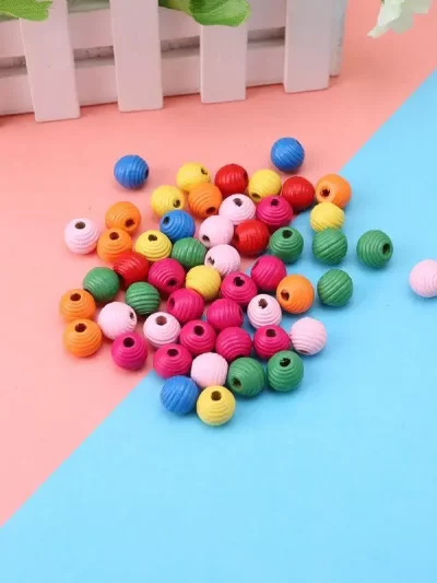 367A 50 Count Bird Chew Toy Accessories Natural Wood Beads Colorful Wooden Bead for Bird Parrot Swing Toys Bright Colors