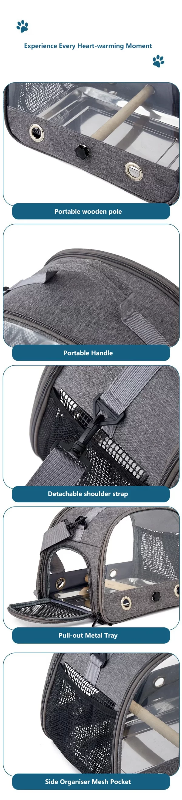Bird Travel Carrier Portable Transport Bird Cage With Stainless Steel Tray Small Pet Multi-functional Parrot Bird Bag Outdoor - Image 10