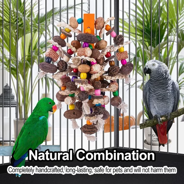Large Parrot Chewing Toys Wooden Bird Cage Toy Natural Nuts Corn Parrot Toy for African Grey Macaws Cockatoos Other Large Birds - Image 2