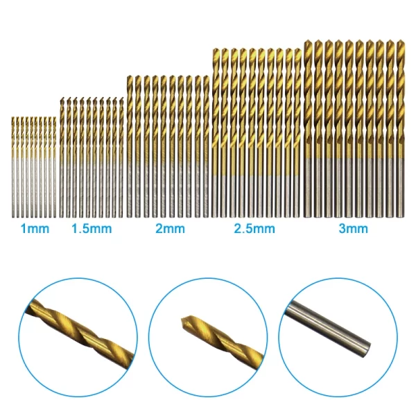 50pc Titanium Plated Twist Drill Set 1-3mm Small Drill Bit Electric Drill Drill Tool DIY Woodwork Drill and Open Drill Bit - Image 6