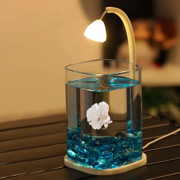 Landscaped Glass Fish Tank Glass Small Landscaped Fishbowl Aquarium Tank With Night Light And Green Crystal For Fish Shrimp - Image 2