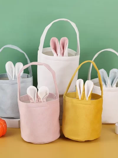 Rabbit Ear Bag With Handle Easter Decoration Bunny Gift Buckets Velvet Bags Wedding Candy Bag Kids Birthday Party Supplies