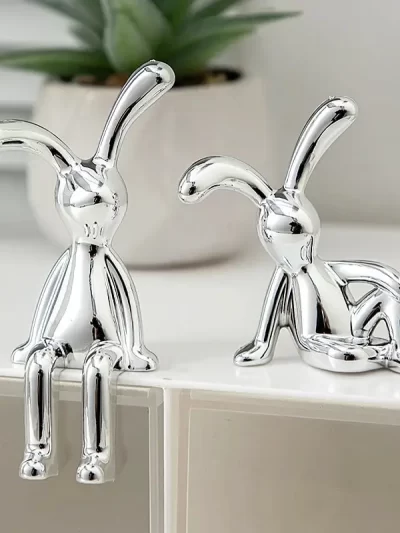 2PC Long-Eared Rabbit Double Statue Cartoon Decoration Accessories Living Room Bedroom Car Decoration Desktop Decorative Ornamet