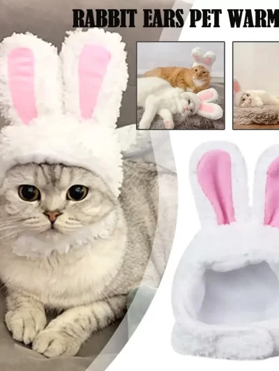 Funny Cat Headgear Cute Rabbit Ears Cap Warm Plush Ears Cat Accessories Hat PhotoProp Pet Bunny Cosplay Headdress Pet I8A8