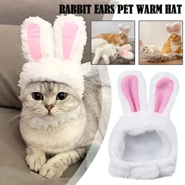 Funny Cat Headgear Cute Rabbit Ears Cap Warm Plush Ears Cat Accessories Hat PhotoProp Pet Bunny Cosplay Headdress Pet I8A8