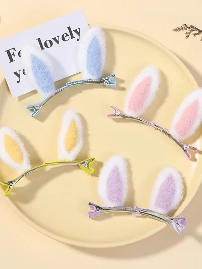 2Pcs/Set New Cute Solid Rabbit Ears Clips for Baby Girls Handmade Kawaii Barrettes Headwear Kids Hair Accessories