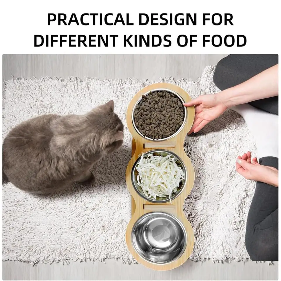 Elevated Cat Dog Bowls 15 degrees Tilted Raised Cat Food Water Bowls Pet Bowls for Cats & Small Dog Wooden Dog Bowl Pet Supplies - Image 12