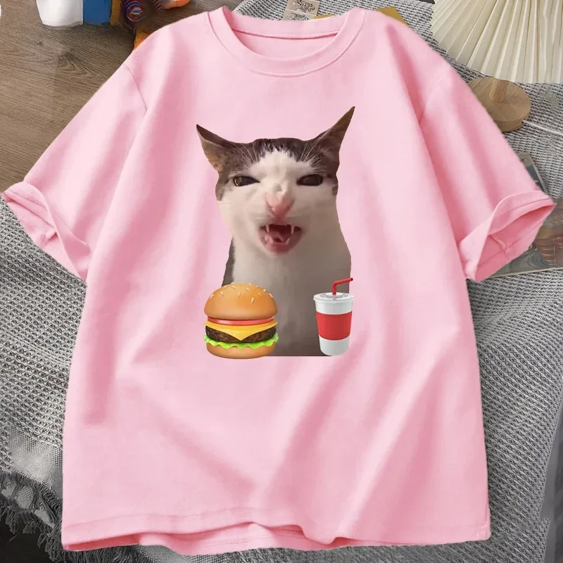 Cat Crunching Food Meme T-shirt Women Men Silly T Shirts Funny Cat Eating T-Shirt Short Sleeve Graphic Tees Streetwear - Image 5