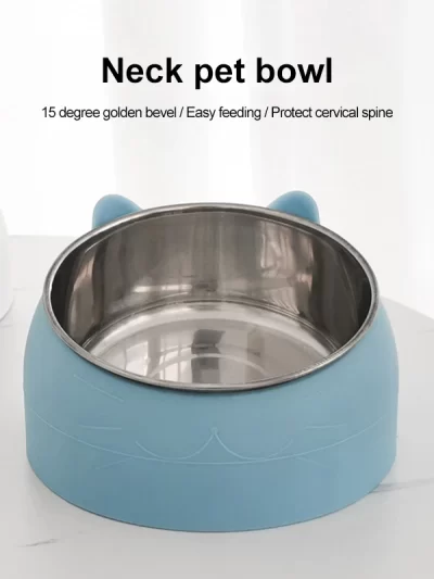 1pc Stainless Steel Cat Lovely Creative Inclined Kitten Puppy Food Feeding Bowls Cats Drinking Feeder Pet Dogs Cats Feeder