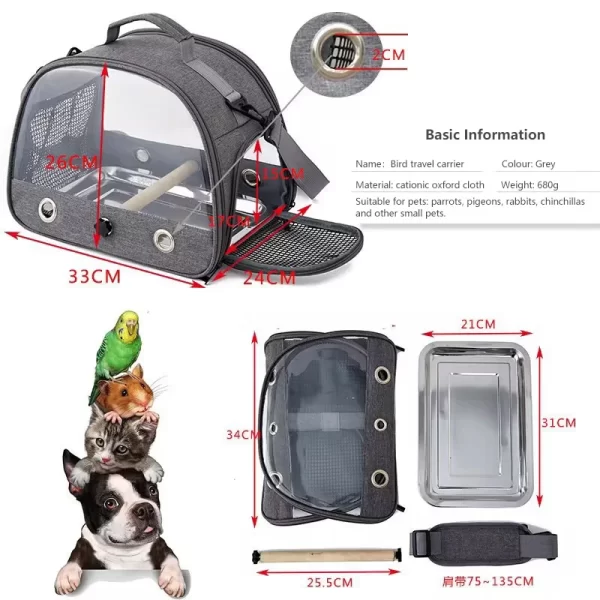 Bird Travel Carrier Portable Transport Bird Cage With Stainless Steel Tray Small Pet Multi-functional Parrot Bird Bag Outdoor - Image 4