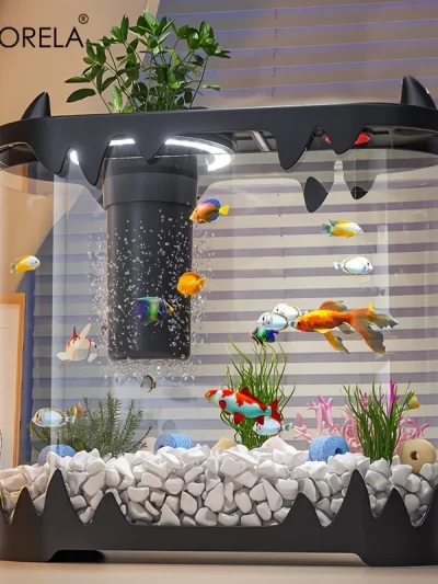 KEMORELA Small Fish Tank Desktop Fish Tank Home Use High Definition Transparent Water-Free Filter Integrated Suitable Small Fish