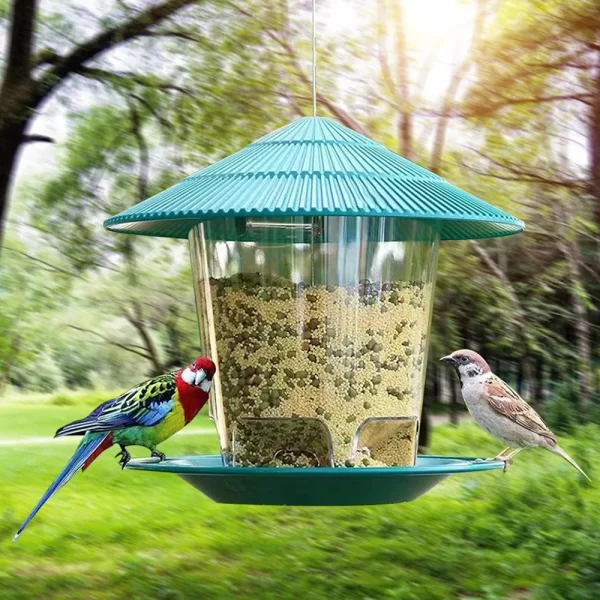 Bird Feeder Automatic Hanging Outdoor Garden Gazebo Wild Bird Feeding Container With Hang Rope House Decor Pet Supplies - Image 2