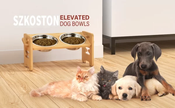 Bamboo Elevated Dog Bowls with Stand Adjustable Raised Puppy Cat Food Water Bowls Holder Feeder for Small Medium Pets - Image 12