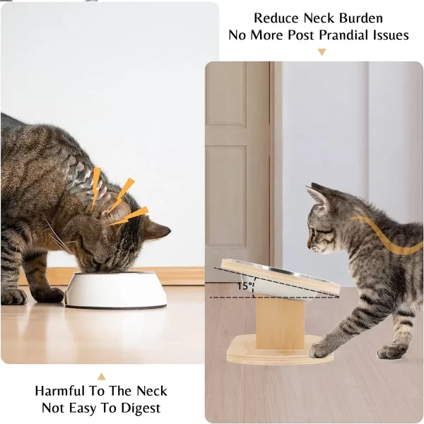 Elevated Cat Dog Bowls 15 degrees Tilted Raised Cat Food Water Bowls Pet Bowls for Cats & Small Dog Wooden Dog Bowl Pet Supplies - Image 3