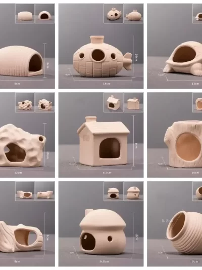 Ceramic Aquarium Decor - Fish Tank Landscape with Breeding Cave, Shrimp Farm Spawning Pot & Flower Pot for Aquatic Display