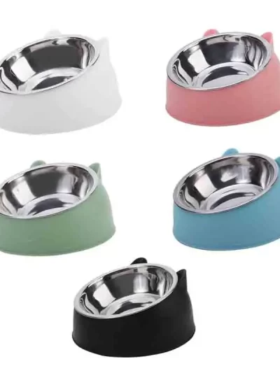 100ML Cat Dog Bowl 15 Degrees Raised Non Slip Puppy Base Cat Food Drinking Water Feeder Tilt Safeguard Neck Pet Bowl Accessories