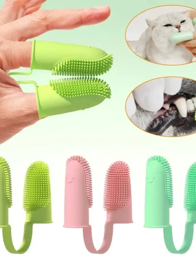Pet Two-finger Toothbrush Dog Cat Pet Supplies Teeth Cleaning Finger Set Oral Cleaning Tools Pet Two-finger Toothbrush Dog Cat