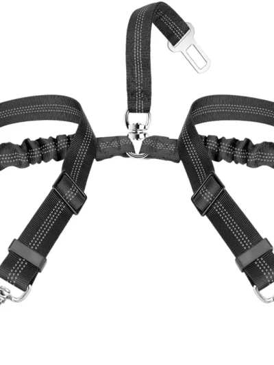 Dog Seat Belt, Double Dog Seatbelt Adjustable Vehicle Safety Leash with Elastic Bungee Buffer, Reflective No Tangle Y Shape Two