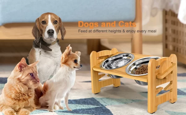 Bamboo Elevated Dog Bowls with Stand Adjustable Raised Puppy Cat Food Water Bowls Holder Feeder for Small Medium Pets - Image 11