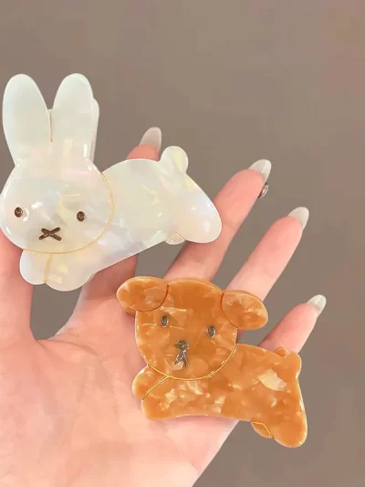 YHJ OTAKU Rabbit Hair Claw Cute Bunny Dog Ins Style Acetate Strong Hair Claw Clips Hair Accessories for Women Girls