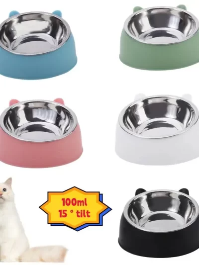 100ML Cat Dog Bowl 15 Degrees Raised Non Slip Puppy Base Cat Food Drinking Water Feeder Tilt Safeguard Neck Pet Bowl Accessories