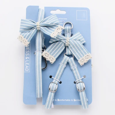 Pink Stripe Dog Collars And Harnesses Cotton Bows Girl Boy Pet Leash Set Outdoor Walking For Pitbull Chihuahua S M Accessories - Image 9